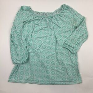 Shirt Womens Medium Round Neck Quarter Sleeve Green White